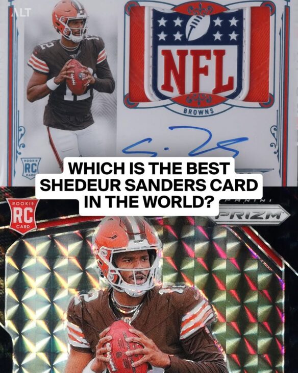 Which card is the best Shedeur Sanders card in the world? The NT Shield 1/1 of the Black Finite Prizm 1/1? We have both …
